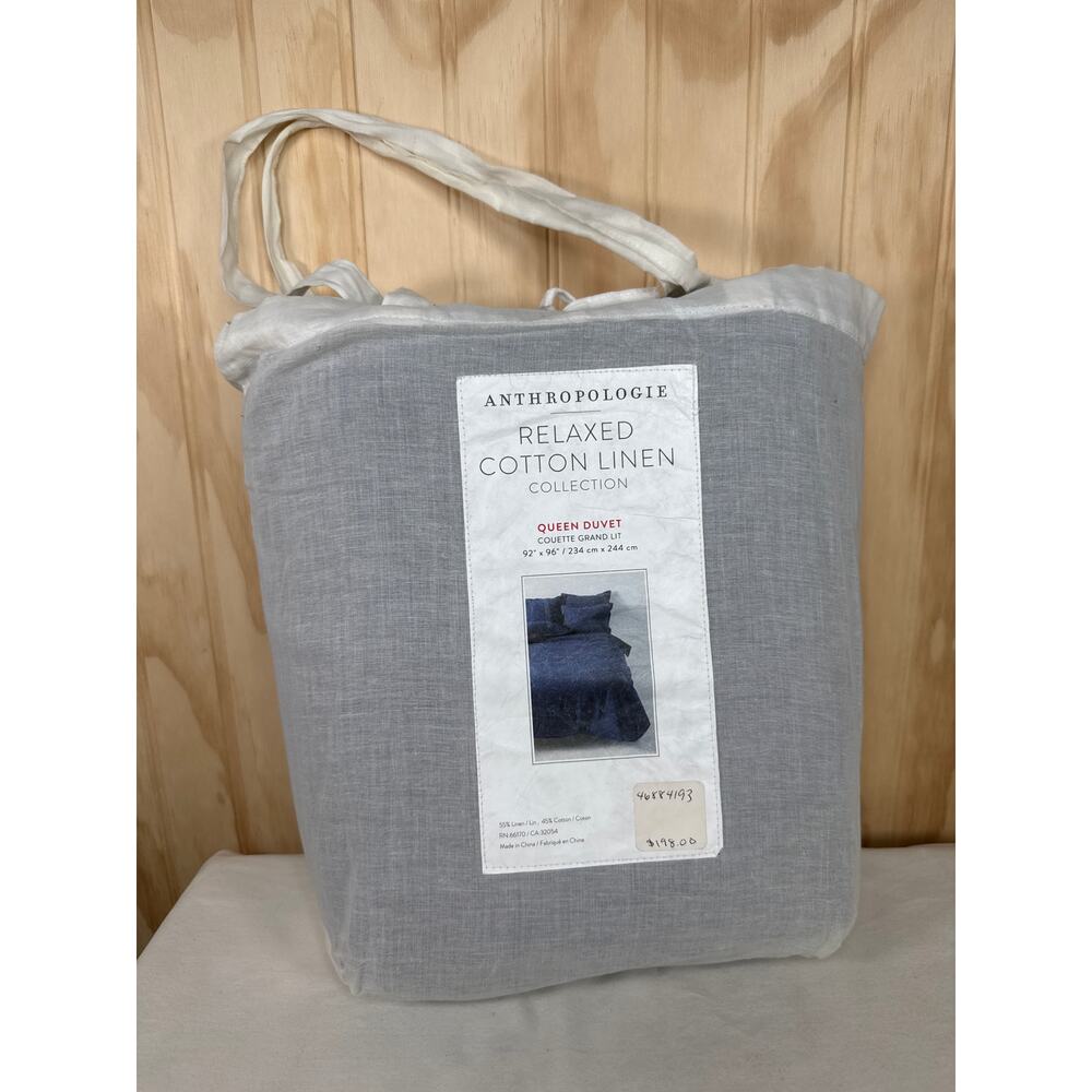 Anthropologie Relaxed Cotton Linen Queen Duvet - Dark Blue